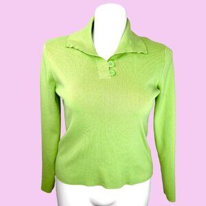 TALBOTS LIME GREEN 2 BUTTON COLLARED SWEATER - L